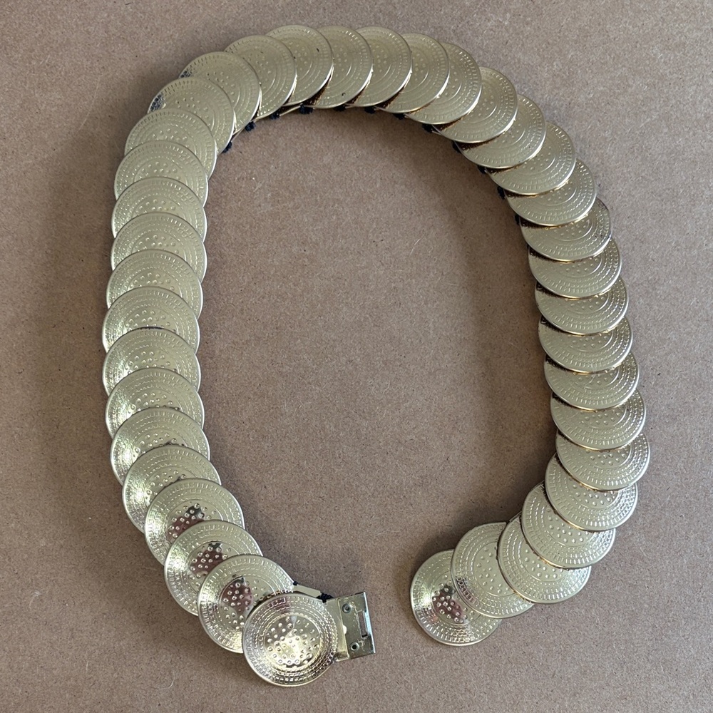 Vintage Y2K Gold Coin Statement Belt Stretchy Metallic Festival 25 Inches Small